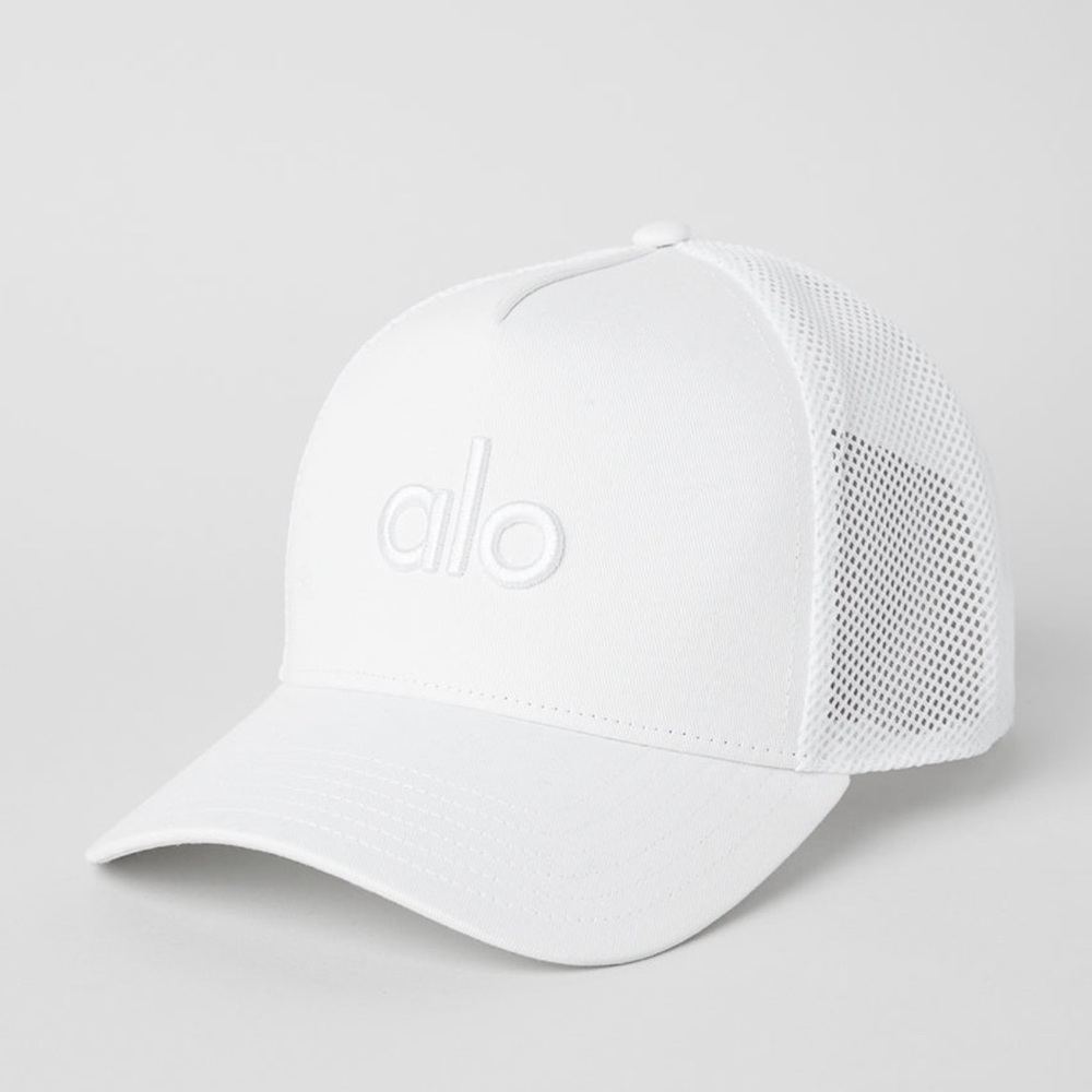 ALO Yoga Women's White Logo Mesh Trucker Cap